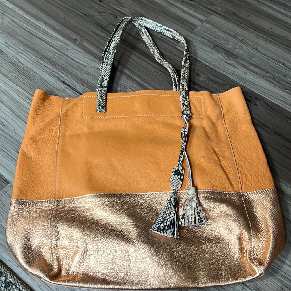 Rafe leather tote bag with snakeskin trim